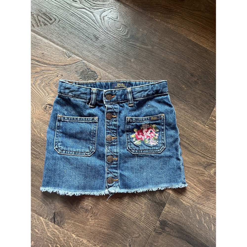 Polo Ralph Lauren Kids Girls Medium Wash Raw Hem Denim Mini Skirt Size 6
